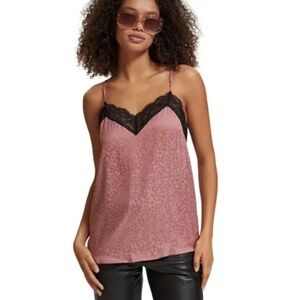 Scotch & Soda Pink Camisole with Black Lace Trim